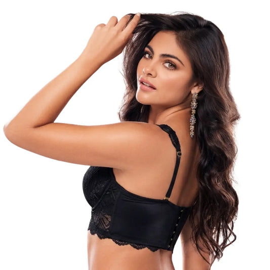 Sostén negro BEL de amplia cobertura con espalda sin costuras para evitar marcas bajo la ropa.