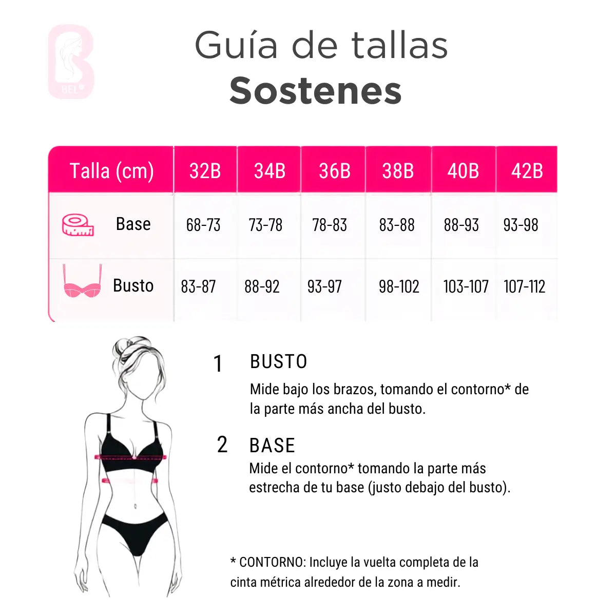 Tabla de medidas sostenes Colombianos en Belleza Express Latina BEL