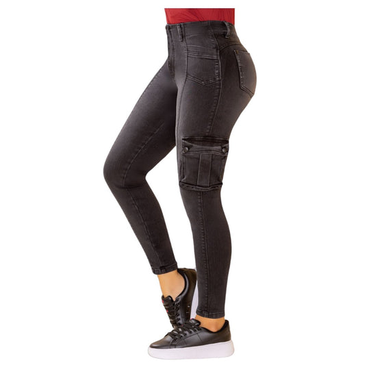 Jean push - up colombiano Gris bota pitillo, bolsillos laterales 1556 - J2 - bellezaexpresslatina