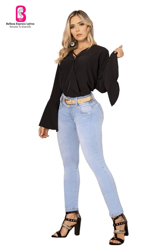 Jean Colombiano Azul Hielo Bota Recta 8359-j2 - bellezaexpresslatina