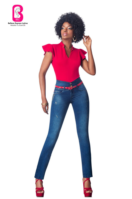 Jean Colombiano Azul Medio bota Recta BEL-751 - bellezaexpresslatina