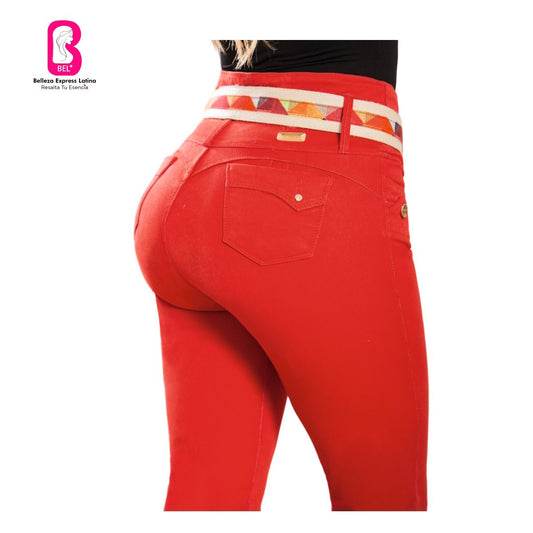 Jean push - up colombiano rojo bota pitillo 1345 - J2 - bellezaexpresslatina