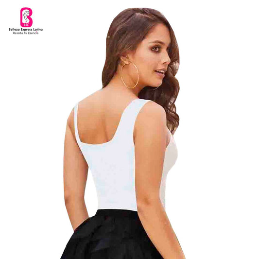 Polera de Moda con cierre frontal, escote espalda y manga sisa R1-10123 - bellezaexpresslatina