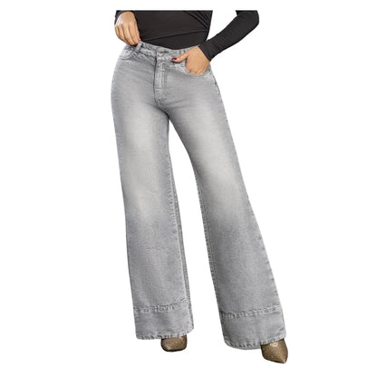 Jean colombiano color gris con efecto escarchado y bota campana modelo R1850.