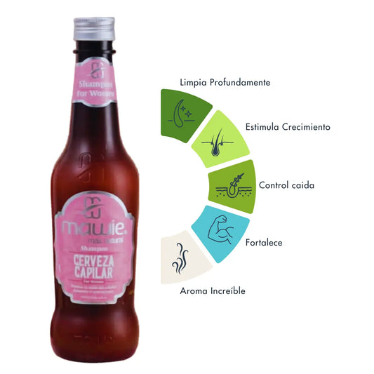 Shampoo Mawie Cerveza fortalecedor capilar y crecimiento saludable 400ml
