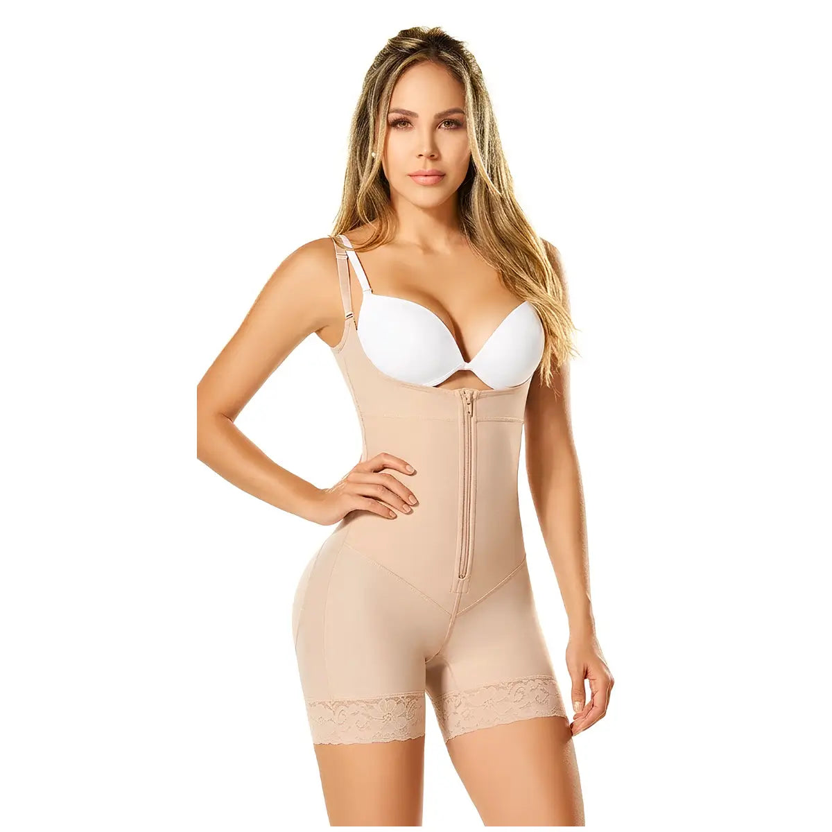 Faja Colombiana reductora en powernet con cierre frontal, color Beige