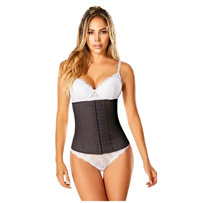 Faja cinturilla de látex alta compresión Waist Trainer BEL color negro con tres niveles de ajuste frontal