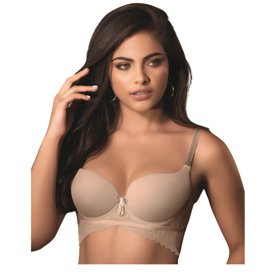 Sostén Colombiano en encaje y micro fibra con copas resistentes color Nude