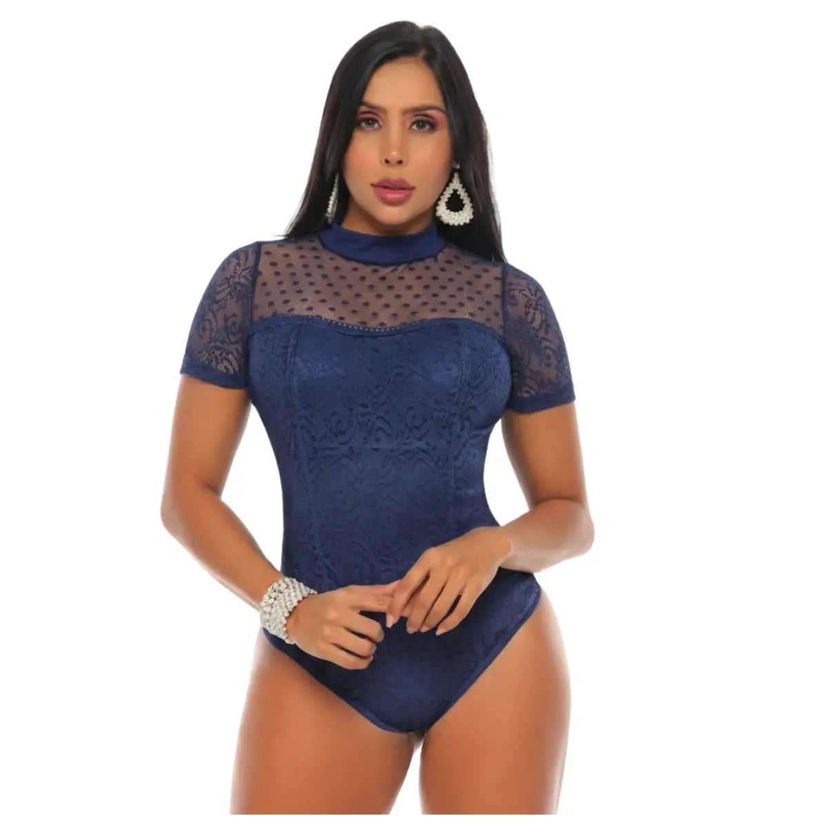Body en blonda y mallatex con faja interna en Powernet  7977-R3