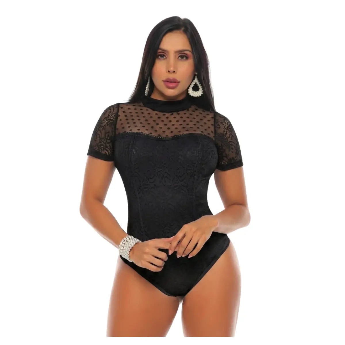Body en blonda y mallatex con faja interna en Powernet  7977-R3