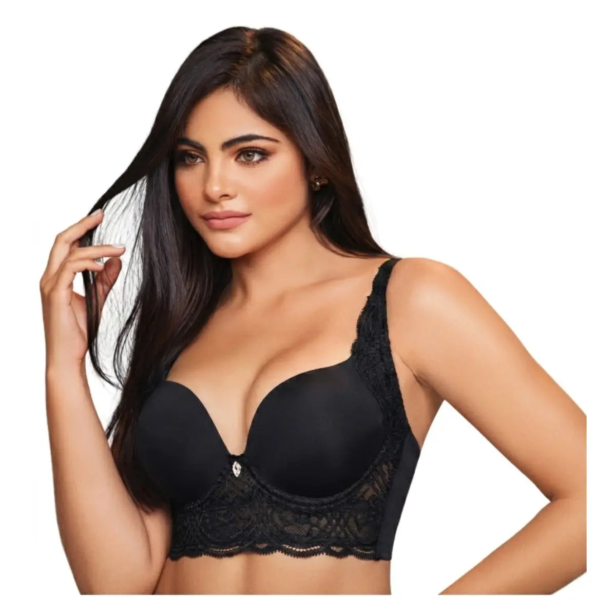Mujer con Sostén encaje con doble realce I1 - 952  NEGRO - bellezaexpresslatina