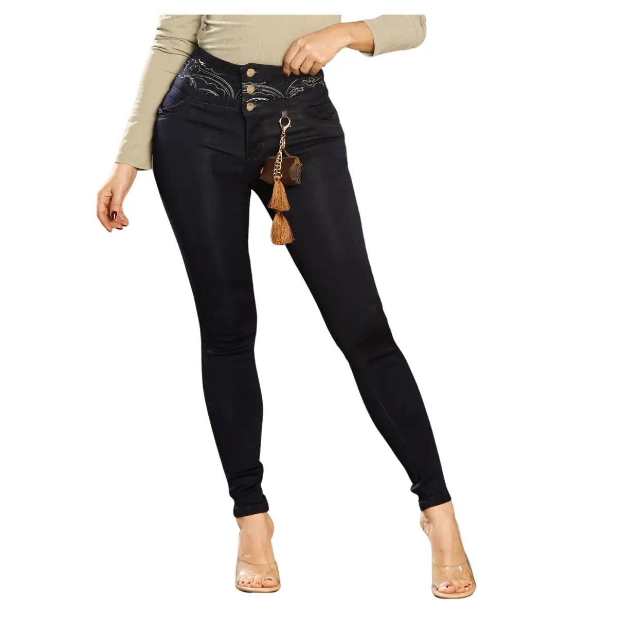 Jean Push Up  Azul Medio Ref Alaniz Tiro Alto Bota Pitillo