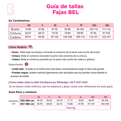Guía de tallas prendas de control Belleza Express Latina BEL