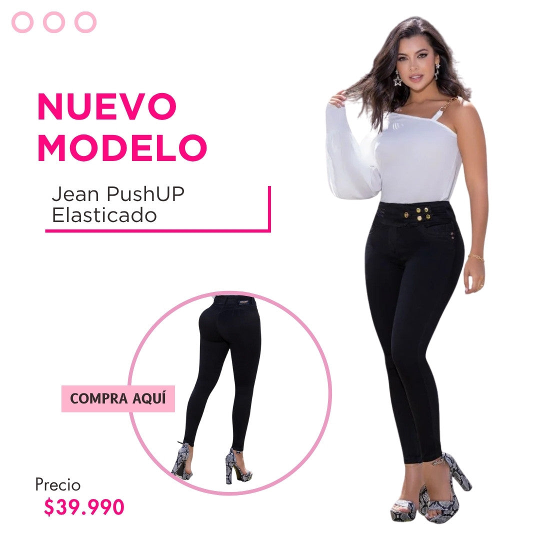 Jean de mujer PushUP Colombiano Elasticado de ColorNegro Ref1638