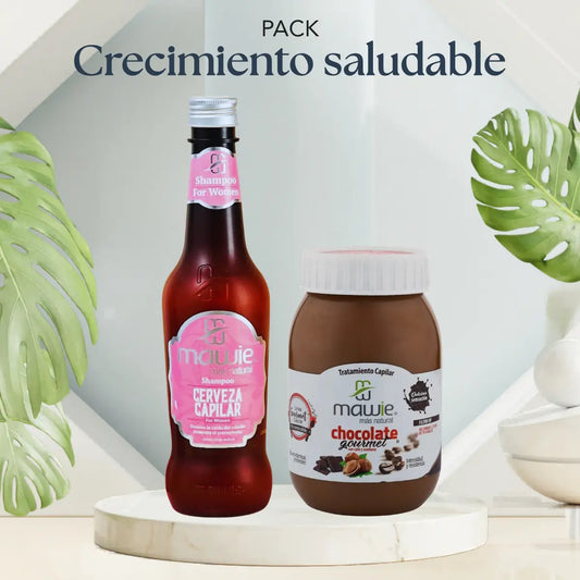 Imagen del Tratamiento capilar Crecimiento Saludable que contiene Shampoo de Cerveza para mujer más el tratamiento capilar  de Cholate  de la marca Mawie Colombia, vendidos por Neobel Chile