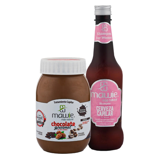 Pack capilar NEOBEL con Shampoo de Cerveza y Tratamiento de Chocolate para crecimiento y brillo.