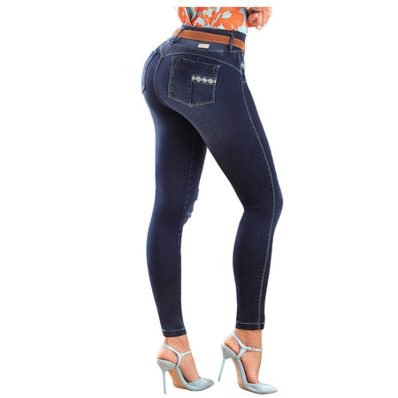 Jean Colombiano Push Up 1495J2. Pitillo Azul Oscuro con Efecto Moldeador