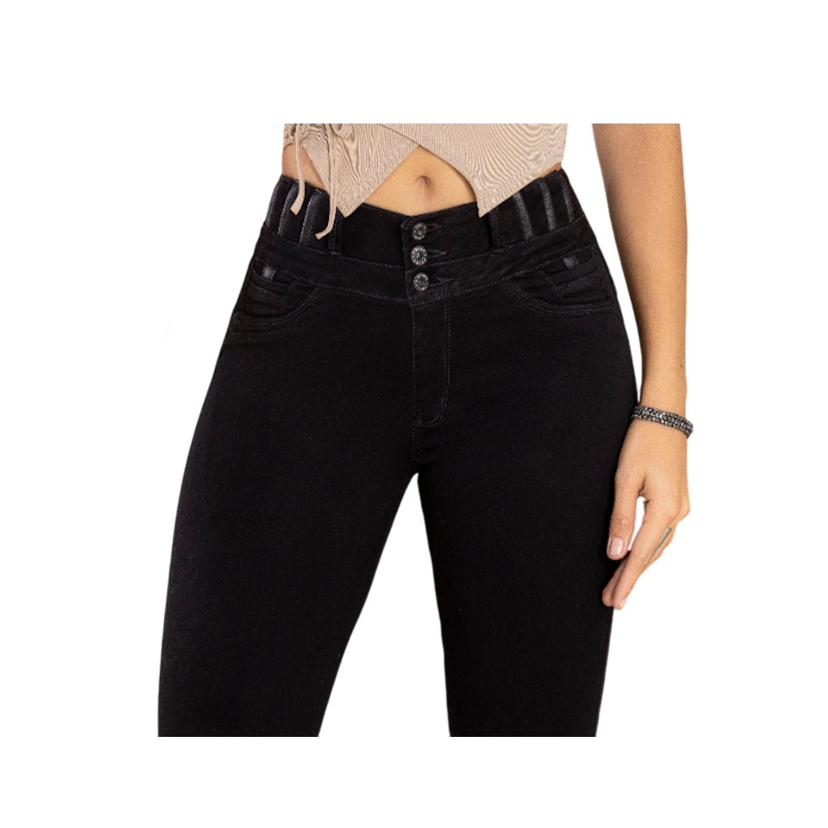 Jean Colombiano Push Up Negro – 3 Botones y Bota Pitillo - bellezaexpresslatina