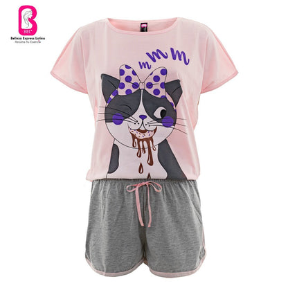 Pijama en Polialgodón con diseño Gato Dona 886 - R4 - bellezaexpresslatina
