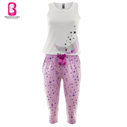 Pijama en Polialgodón, diseño Capri manga sisa. 890 - R4 - bellezaexpresslatina